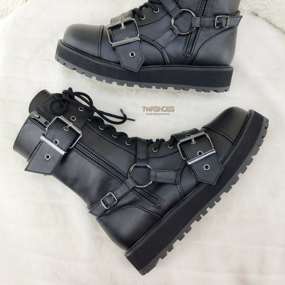 Valor Engineer Goth Combat Biker Ankle Boots Black Matte Men US Size - Picture 4 of 10